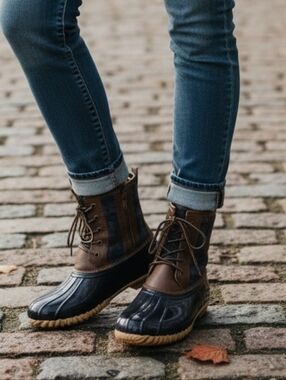 Sporto Delancy Duck Boots Plaid Lace Up Waterproof Faux Fur Lined Women’s 11